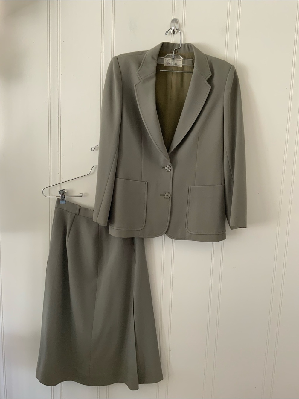 Evan Picone Olive Green Two-Piece Skirt Suit